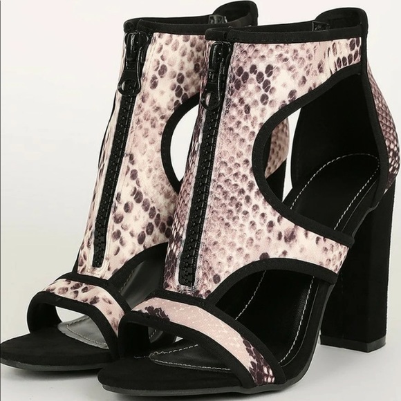 🔥Bamboo Snake Zip Front Cut Out Open Toe Heels - Picture 3 of 6